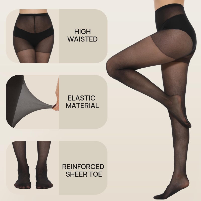 MANZI Women's Pantyhose Black 6-Pack Basic Hosiery 20-Denier Sheer Nylon Tights S - Image 4